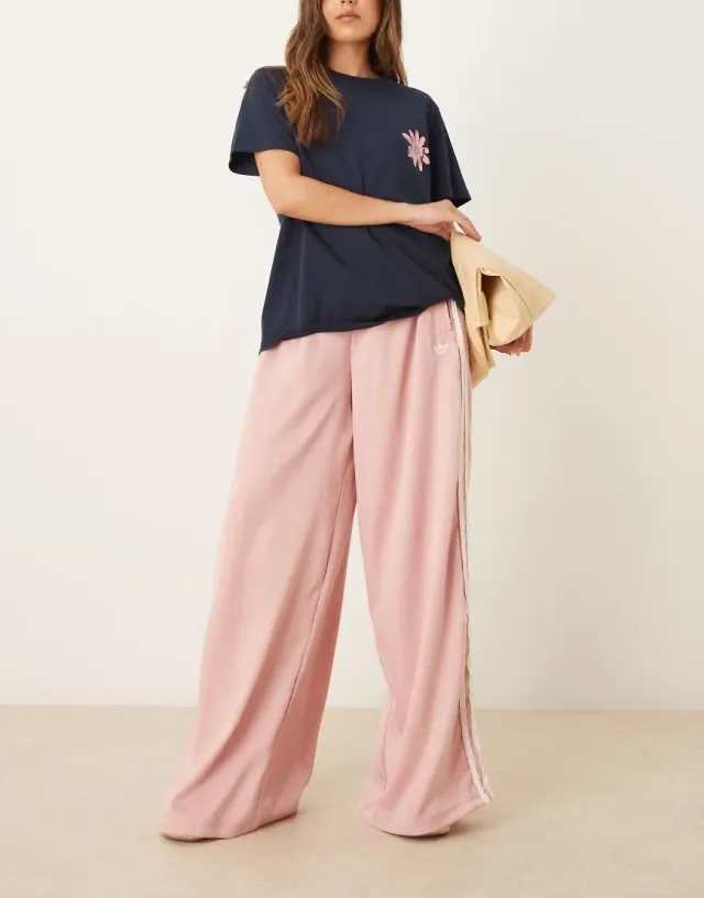 Adidas Originals Satin Wide Leg Ruffle 3 Stripes Tracksuit Pants