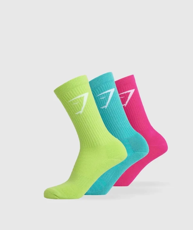  Crew Socks 3pk - Citrus Green/Capri Blue/Bold Magenta