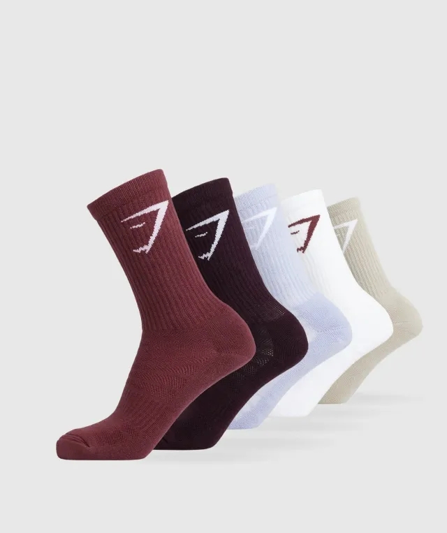  Crew Socks 5pk - Brown/Lilac/Burgundy/Plum/White