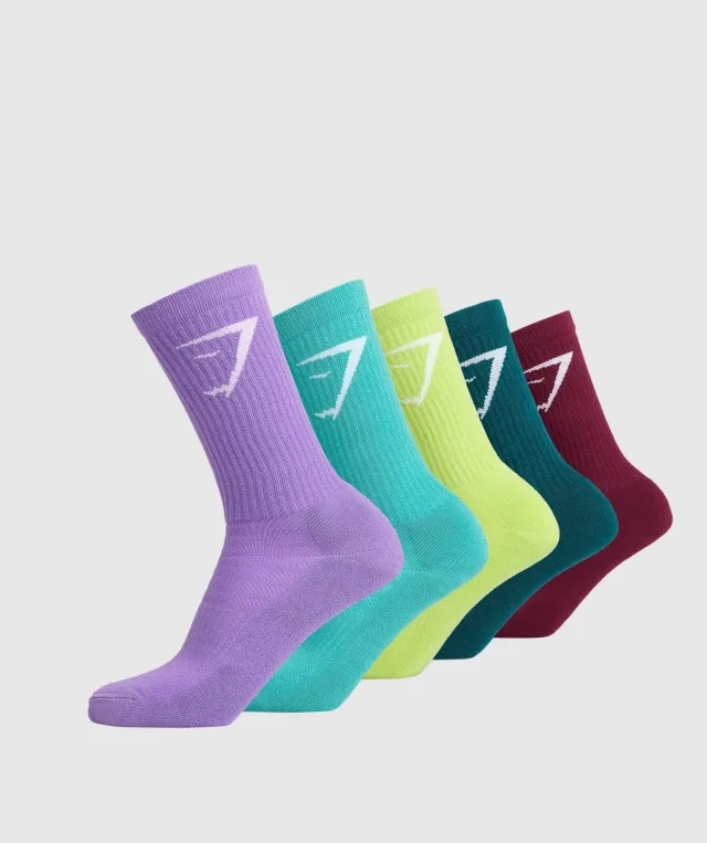  Crew Socks 5pk - Plum/Teal/Green/Capri Blue/Grape