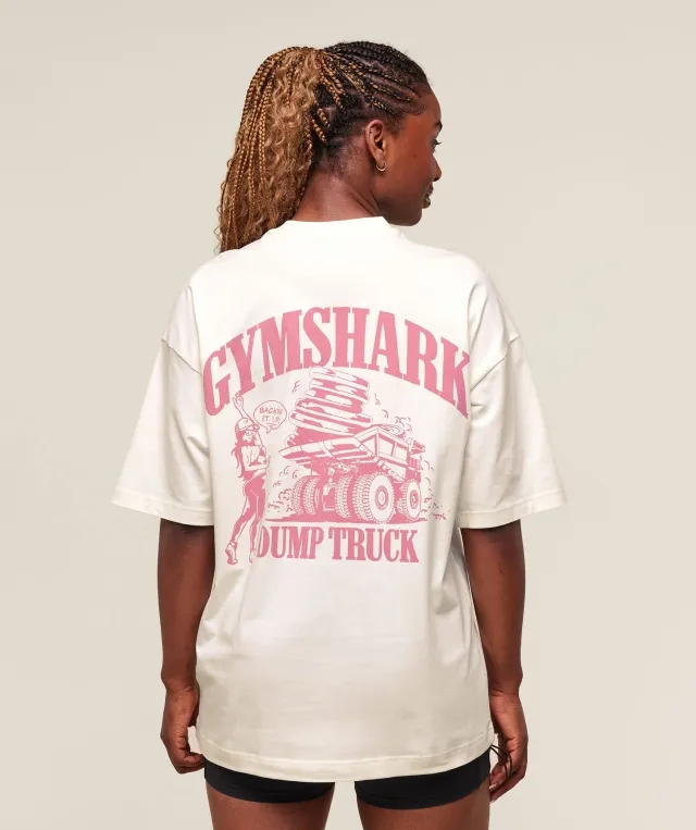  Dump Truck Graphic Oversized T-Shirt - Soft White