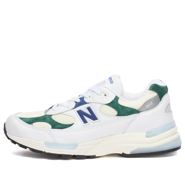 New Balance Unisex Made in USA 992 in White/Green Suede/Mesh