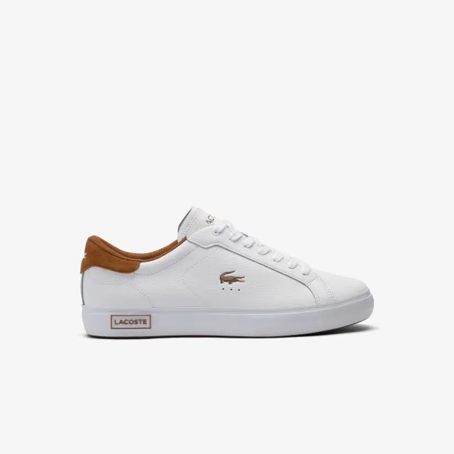 Lacoste Men’s Powercourt Leather Sneakers - White & Brown
