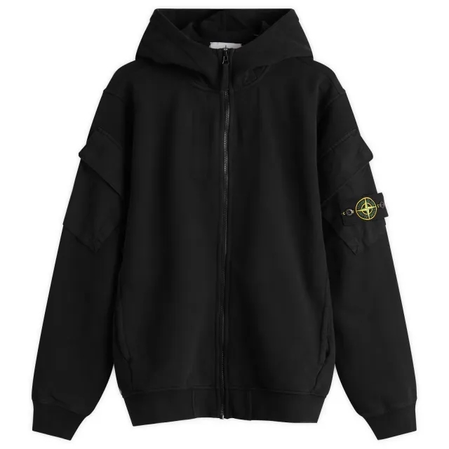 Stone Island Men's Brushed Fleece Cargo Pocket Hoodie Black