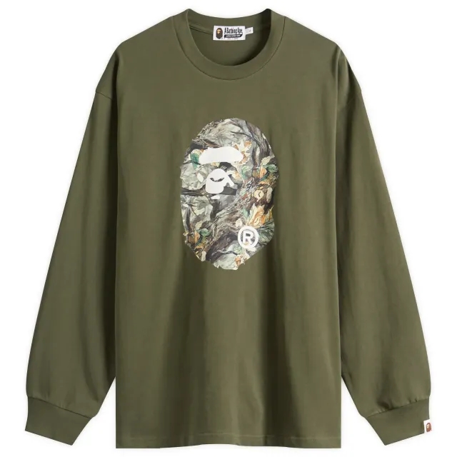 A Bathing Ape Men's Tree Edge Camo Ape Head Longsleeve T-Shirt Olive Drab