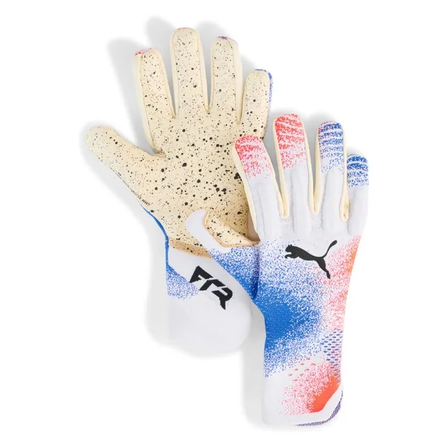 PUMA Future Ultimate Nc Football Goalkeeper Gloves, White/Glowing Red/Ultra Blue, size 10