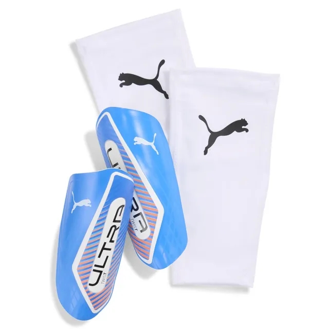 PUMA Ultra Twist Football Sleeve Shinguards, Ultra Blue/White/Glowing Red, size Large