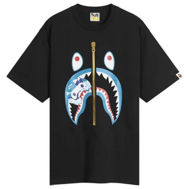 A Bathing Ape Men's Abc Camoilo Shark Tee Black X Blue