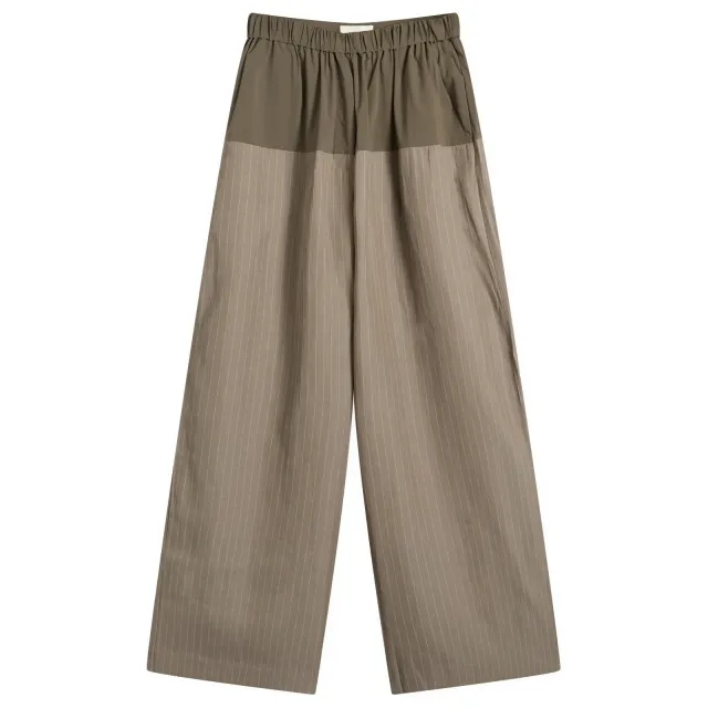 ST. Agni Women's Relaxed Splice Pants Khaki Pinstripe