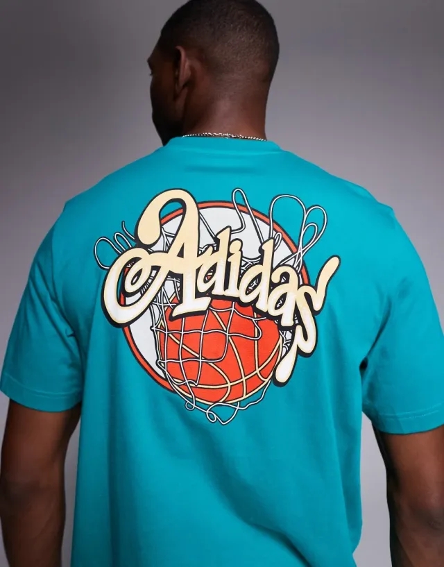 Adidas Basketball T-Shirt With Back Print In Teal-Blue