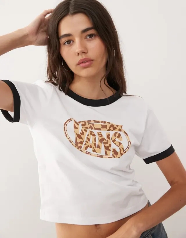 Vans Leopard Oval Ringer Tee In Black