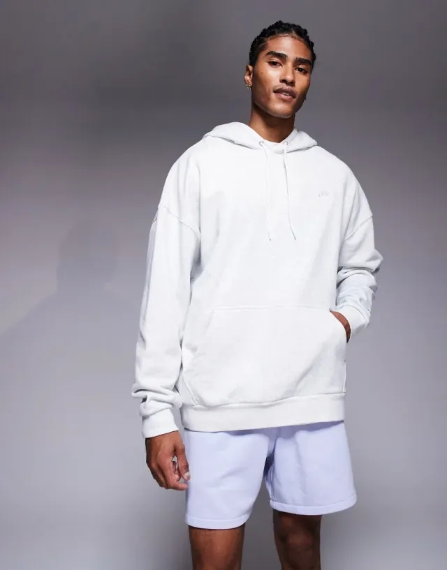 Nike Club French Terry Oversized Hoodie In Grey Marl