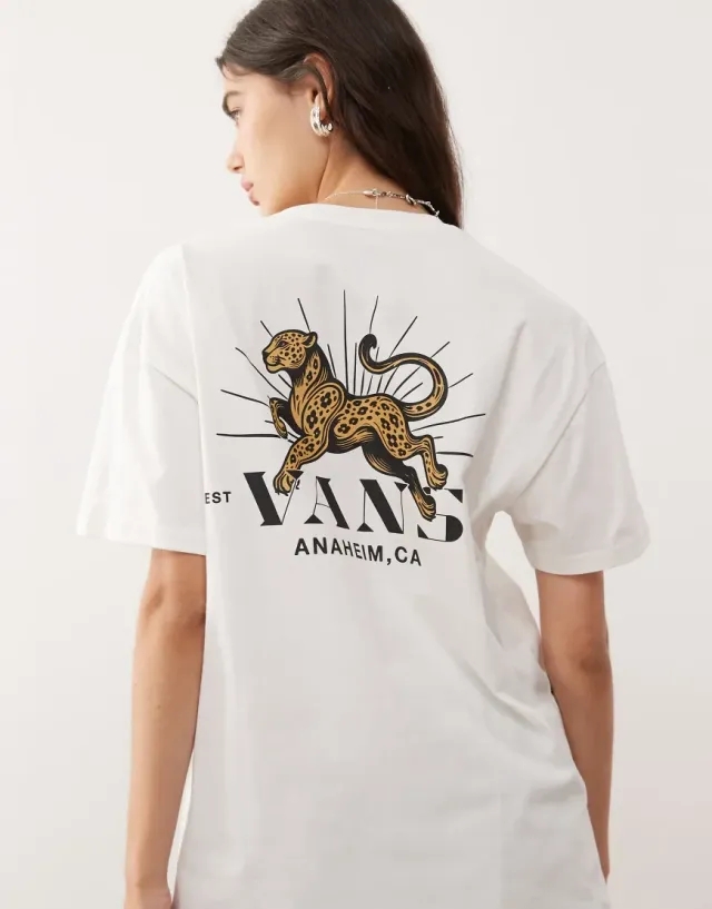 Vans Leopard Palm Oversized Tee In Marshmallow-White