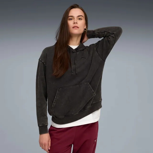 PUMA Essentials Elevated Relaxed Wash Hoodie Women, Black, size 3XL