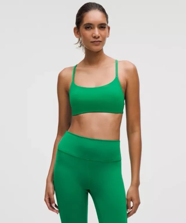 lululemon – Women's Wunder Train Strappy Racer Sports Bra Light Support, A/B Cup – Color Green – Size 10