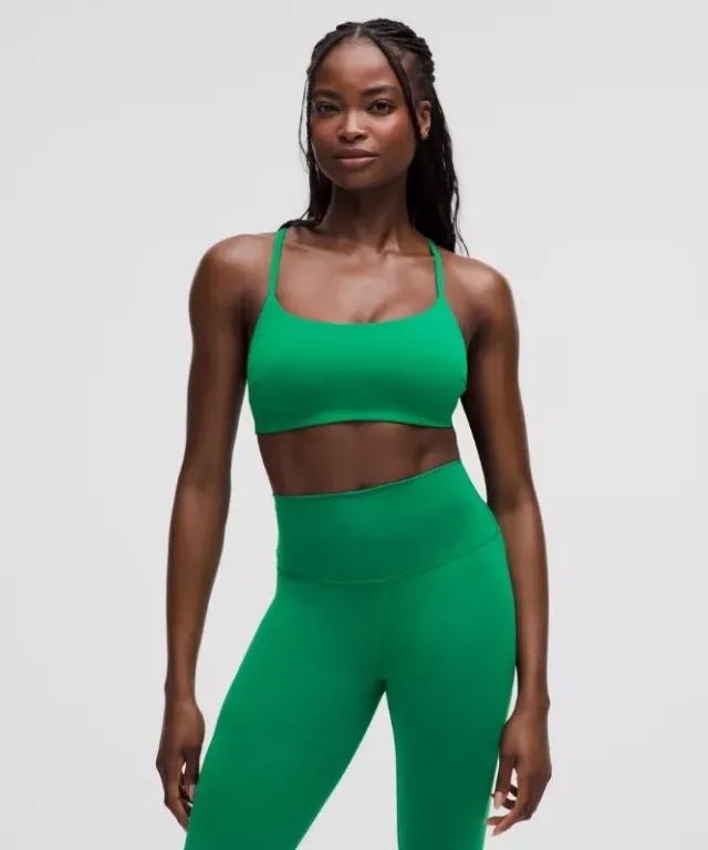 lululemon – Women's Wunder Train Strappy Racer Sports Bra Light Support, C/D Cup – Color Green – Size 10