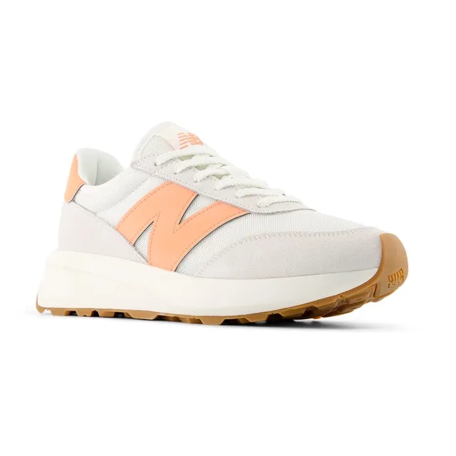 New Balance Unisex 370 in White/Orange Suede/Mesh