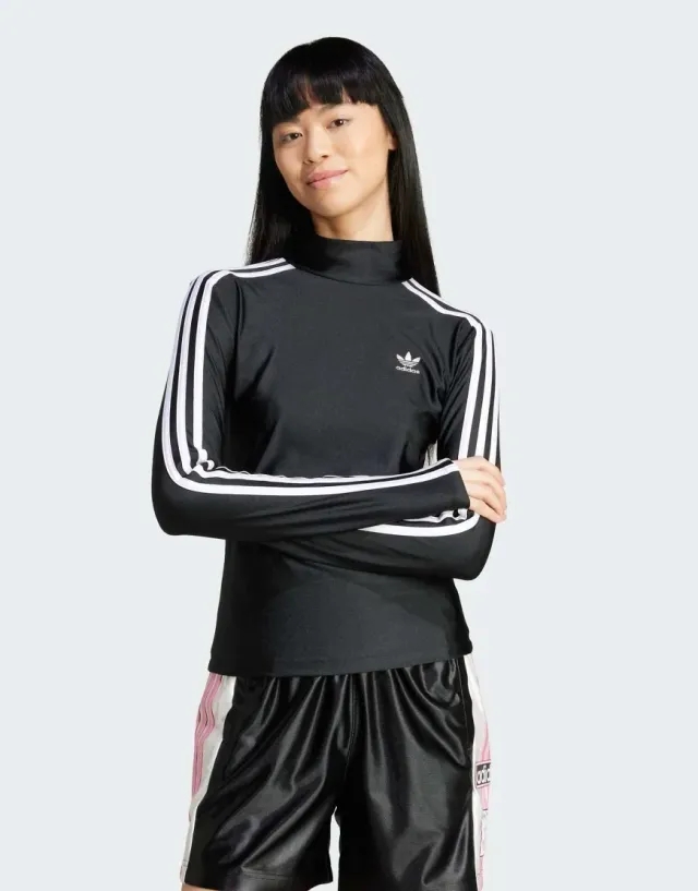 Adidas Originals Adicolor 3-Stripes Turtleneck Long Sleeve Tee In Black