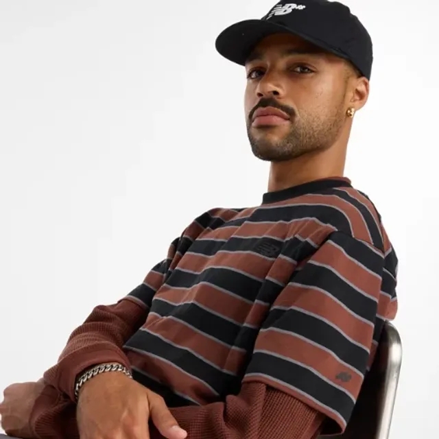 New Balance Men's Numeric Thin Stripe T-Shirt in Black Cotton Jersey