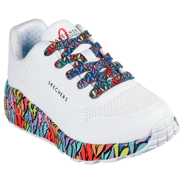 Skechers Girls JGoldcrown: Uno Lite - Subtle Love Sneaker in White