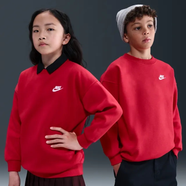 Nike Sportswear Club Fleece Older Kids' Oversized Sweatshirt - Red - Cotton/Polyester