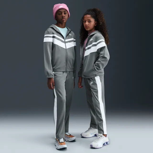 Nike Sportswear Older Kids' Dri-FIT Hooded Tracksuit - Grey - Polyester