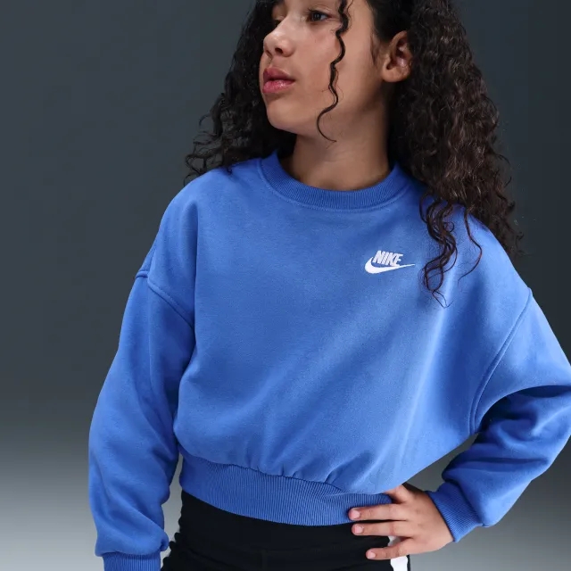 Nike Sportswear Club Fleece Girls' Boxy Crew-Neck Sweatshirt - Blue - Cotton/Polyester