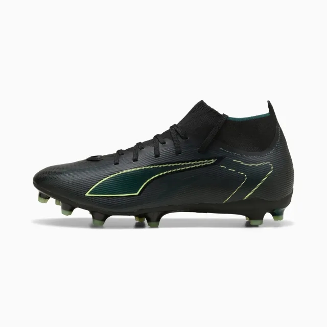 PUMA Ultra 6 Match+ FG/AG Football Boots Unisex, Black/Fizzy Light/Green Terrain, size 10