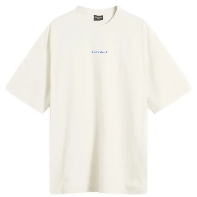 Balenciaga Men's Logo Back Dry Jersey Medium Fit T-Shirt Dirty Wht/Sport Blue