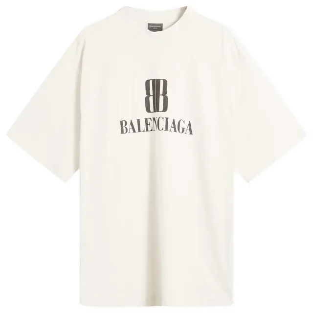 Balenciaga Men's Nano BB Logo Dry Jersey Medium Fit T-Shirt Dirty White