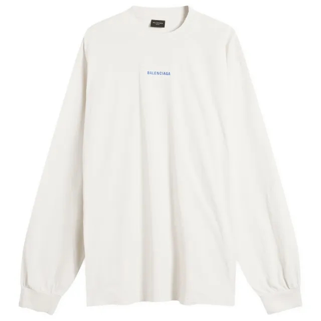 Balenciaga Men's Logo Back Dry Jersey Long Sleeve Medium Fit T-Shi Dirty Wht/Sport Blue