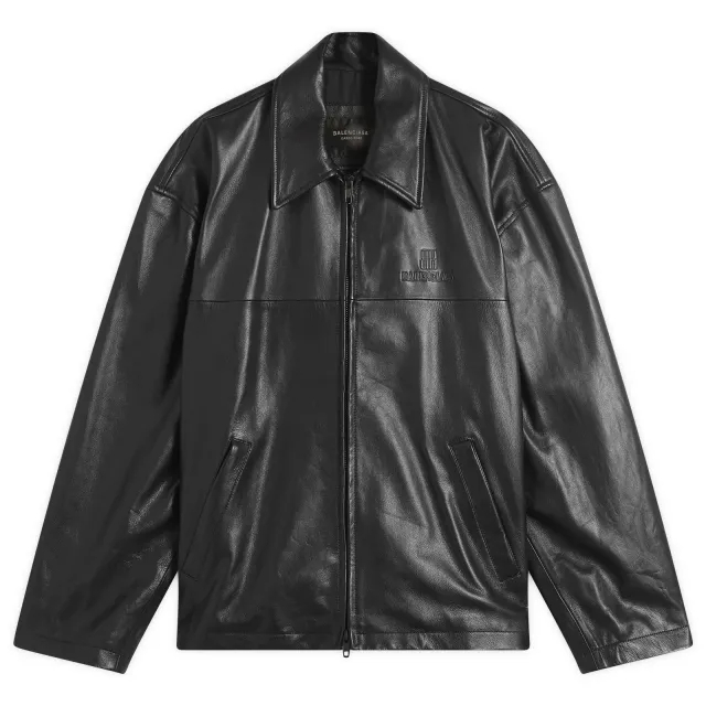 Balenciaga Men's Super Soft Leather Zip-Up Jacket Black