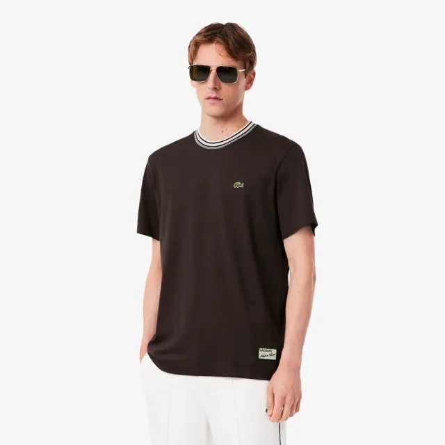 Lacoste French Made Stripe Neck T-shirt - Brown