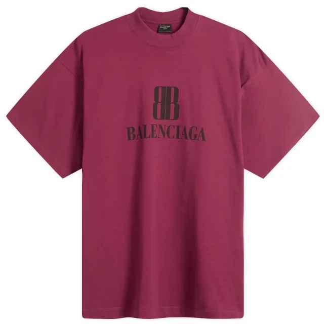 Balenciaga Men's Nano BB Logo Dry Jersey Medium Fit T-Shirt Bordeaux