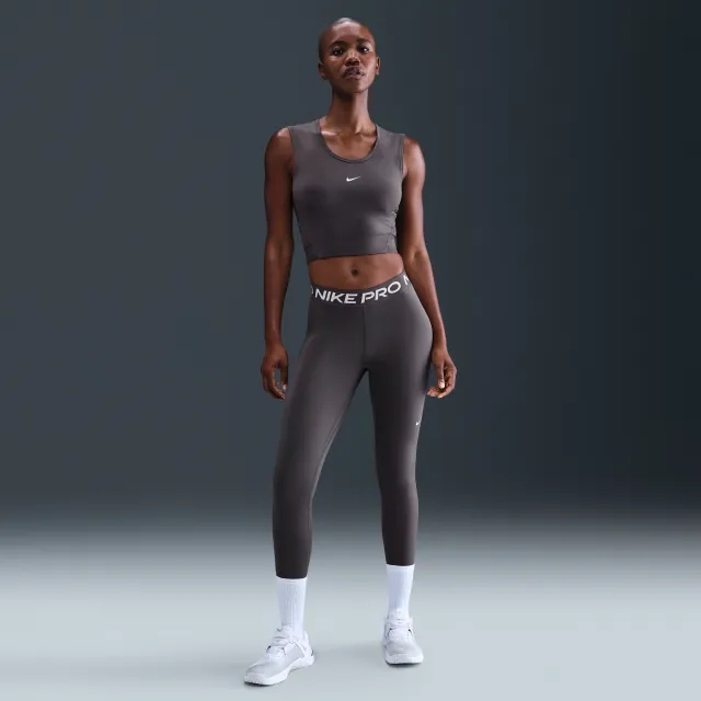Nike Pro Women's Mid-Rise Mesh-Panelled Leggings - Grey - Recycled Polyester Minimum