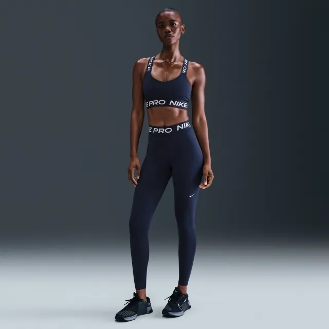 Nike Pro Women's Mid-Rise Mesh-Panelled Leggings - Blue - Sustainable Materials