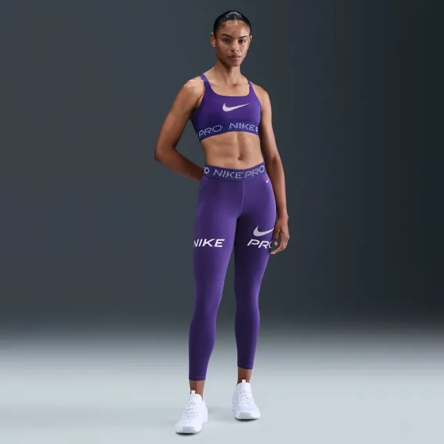 Nike Pro Women's Mid-Rise 7/8 Mesh-Panel Graphic Leggings - Purple - Sustainable Materials
