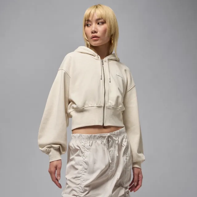 Nike Jordan Flight Fleece Women's Cropped Satin-Lined Hoodie - Brown - Fleece