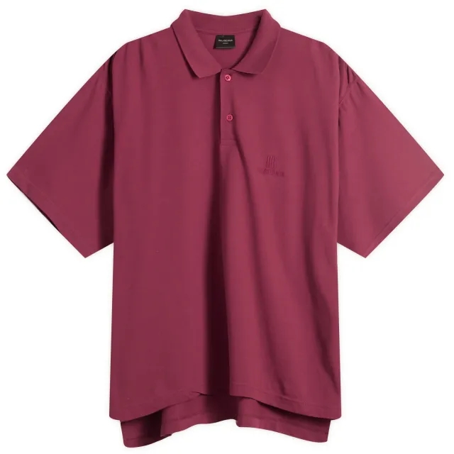 Balenciaga Men's Nano BB Logo Pique Al Short Sleeve Regular Polo Bordeaux