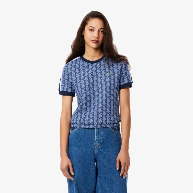 Lacoste Slim Fit Monogram Jacquard T-shirt - Navy Blue / Purple