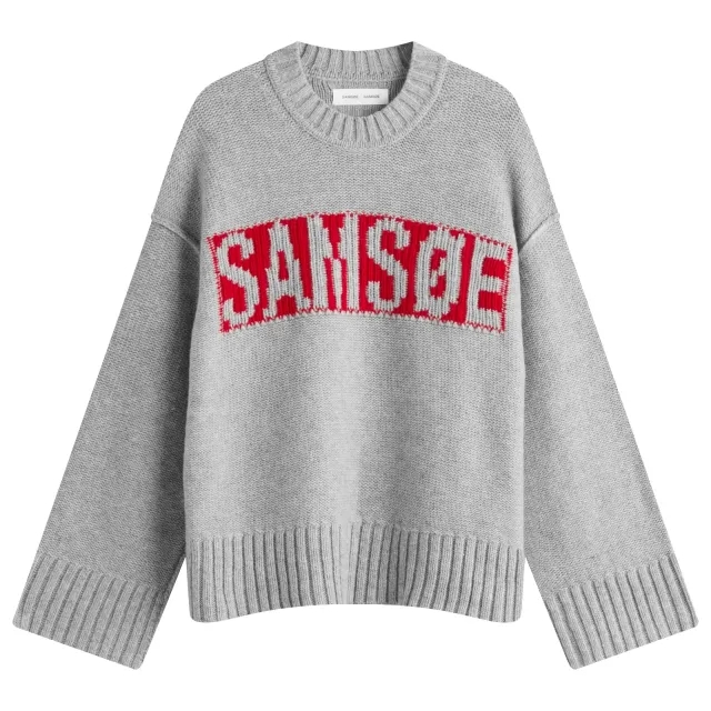 Samsøe Samsøe Women's Sakeiku Logo Knit Jumper Grey Melange