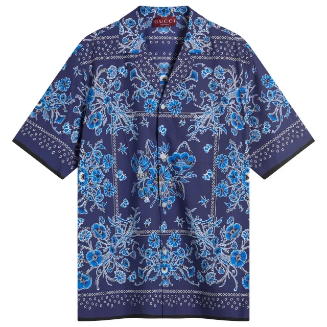 Gucci Men's Flower Bandana Print Shirt Blue
