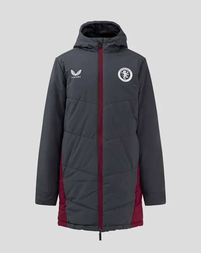 Castore Junior Aston Villa Fc Coaches Long Bench Jacket - Ebony / Rhododendron