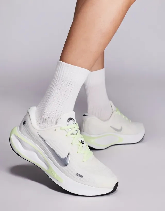 Nike Running Journey Run Trainers In White And Green-Silver