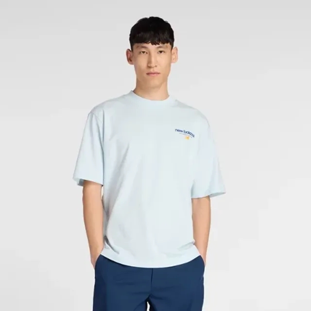 New Balance Men's OS Retro Running T-Shirt in Blue Cotton