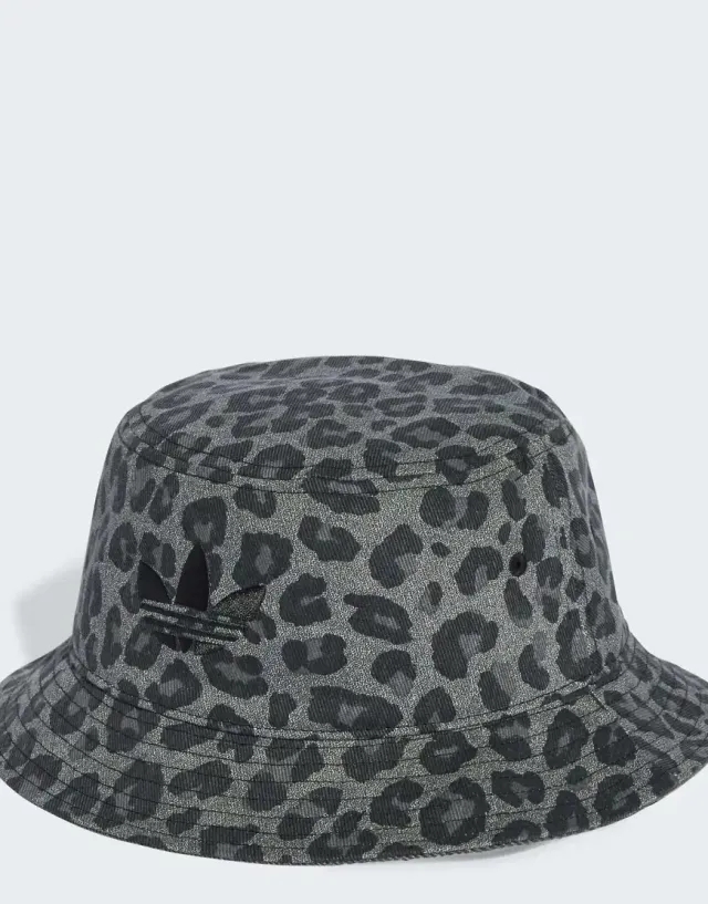 Adidas Originals Leopard Bucket Hat In Carbon And Black-Grey