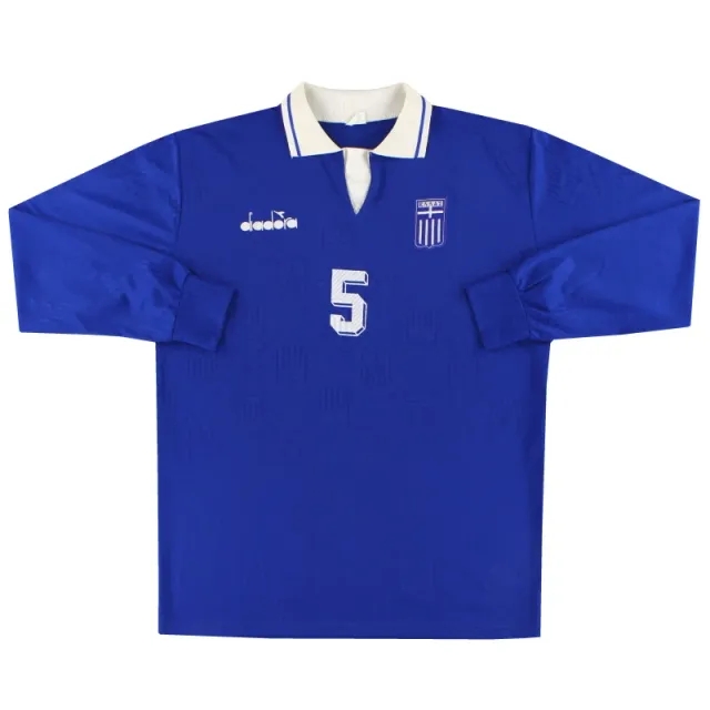 1994-95 Greece Diadora Match Issue Home Shirt L/S #5 XL - Greece / Excellent 
