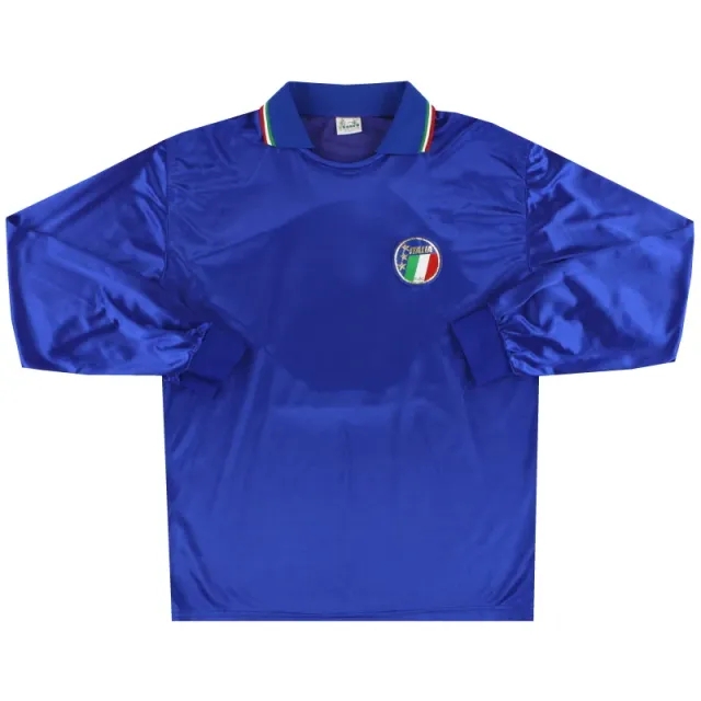 1986-90 Italy Diadora Player Issue Home Shirt #8 L/S L - Italy / Excellent 