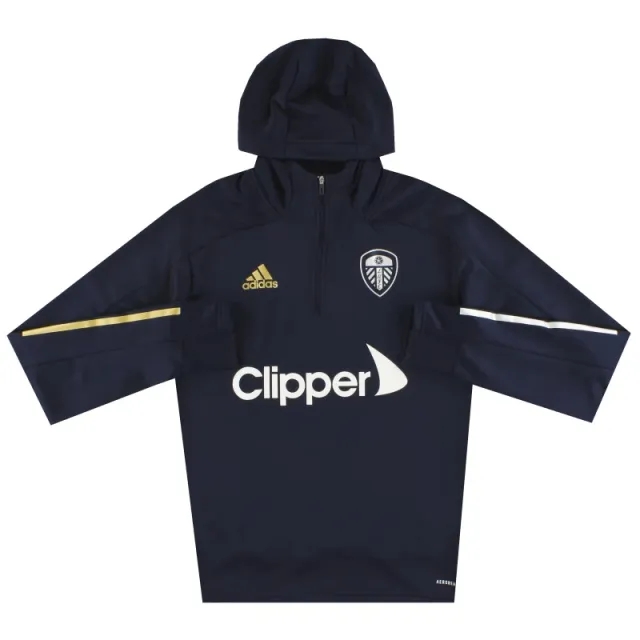 2020-21 Leeds adidas 1/4 Zip Hooded Top S - Leeds / Very Good 