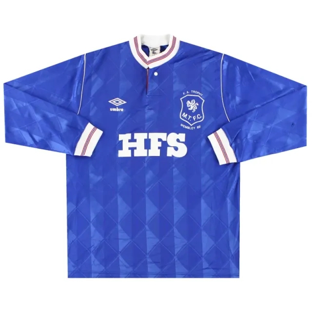 1987-89 Macclesfield Umbro 'Wembley 89' Match Issue Home Shirt #4 L - Macclesfield Town / Very good 